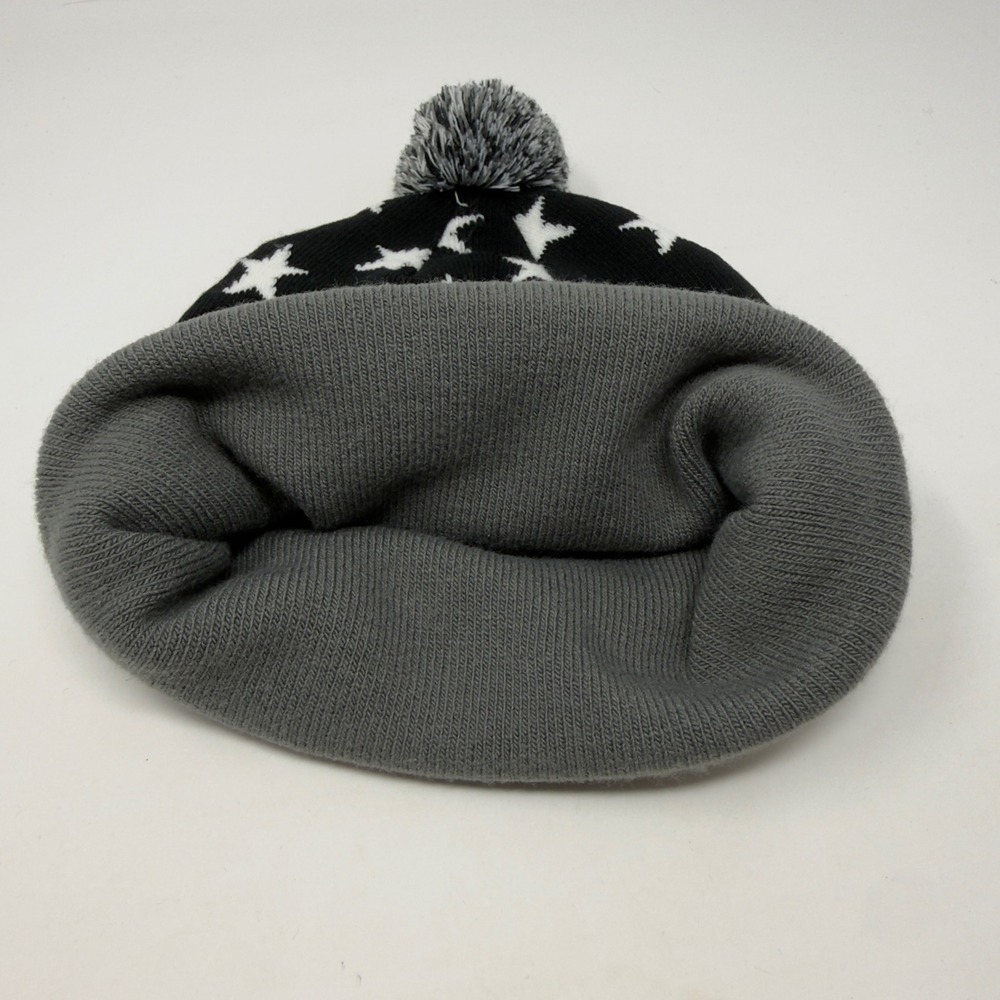 Stussy Star Pattern Knit Pom Cuffed Beanie Black Grey White Unisex OSFM EUC - Picture 4 of 9